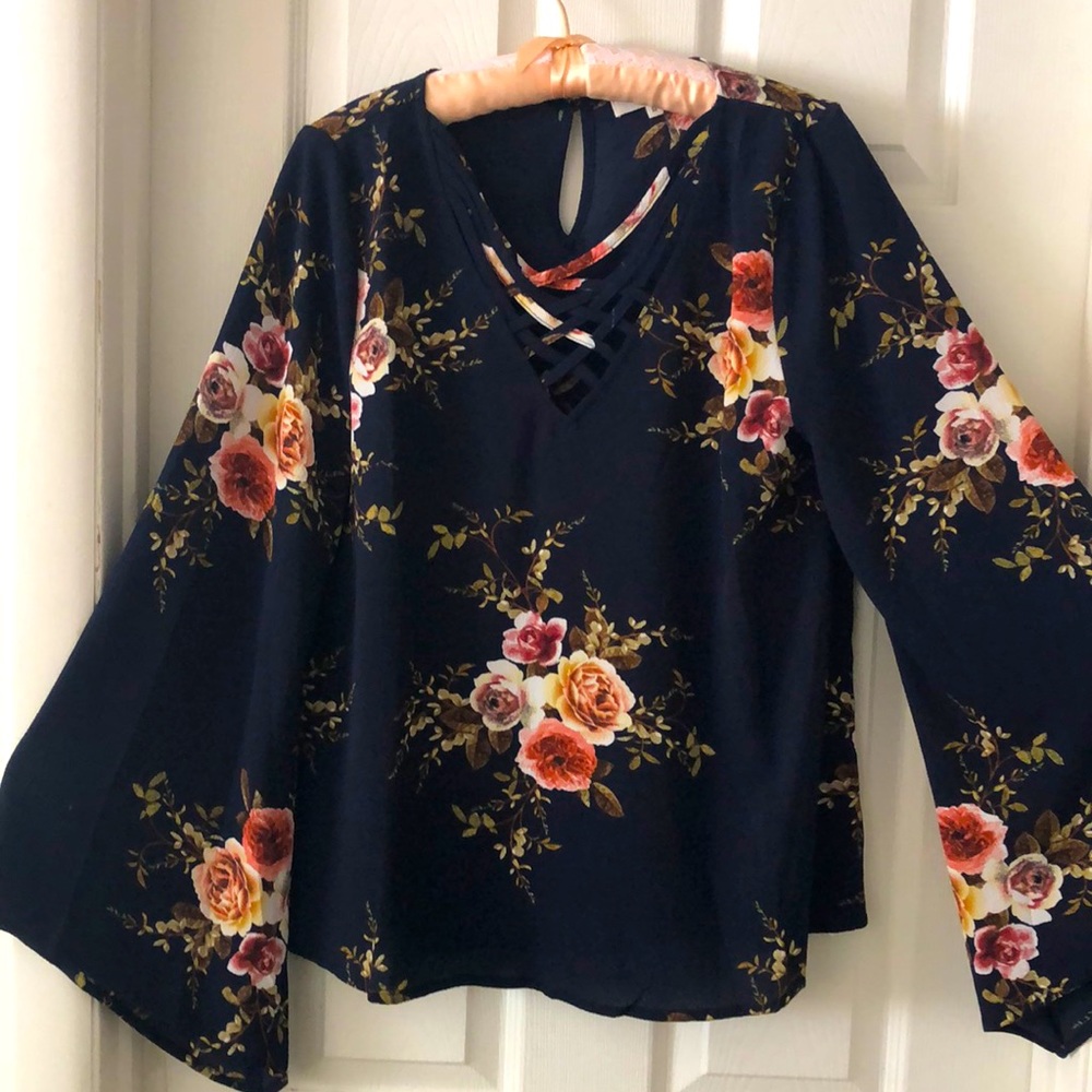 Floral bell sleeve top
